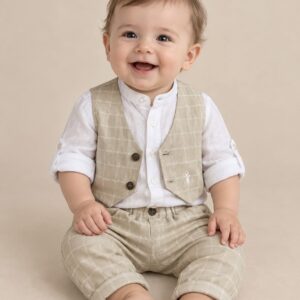 Completo 3 Pezzi Beige Con Camicia In Lino e Colletto alla Coreana iDO p/e 2026_