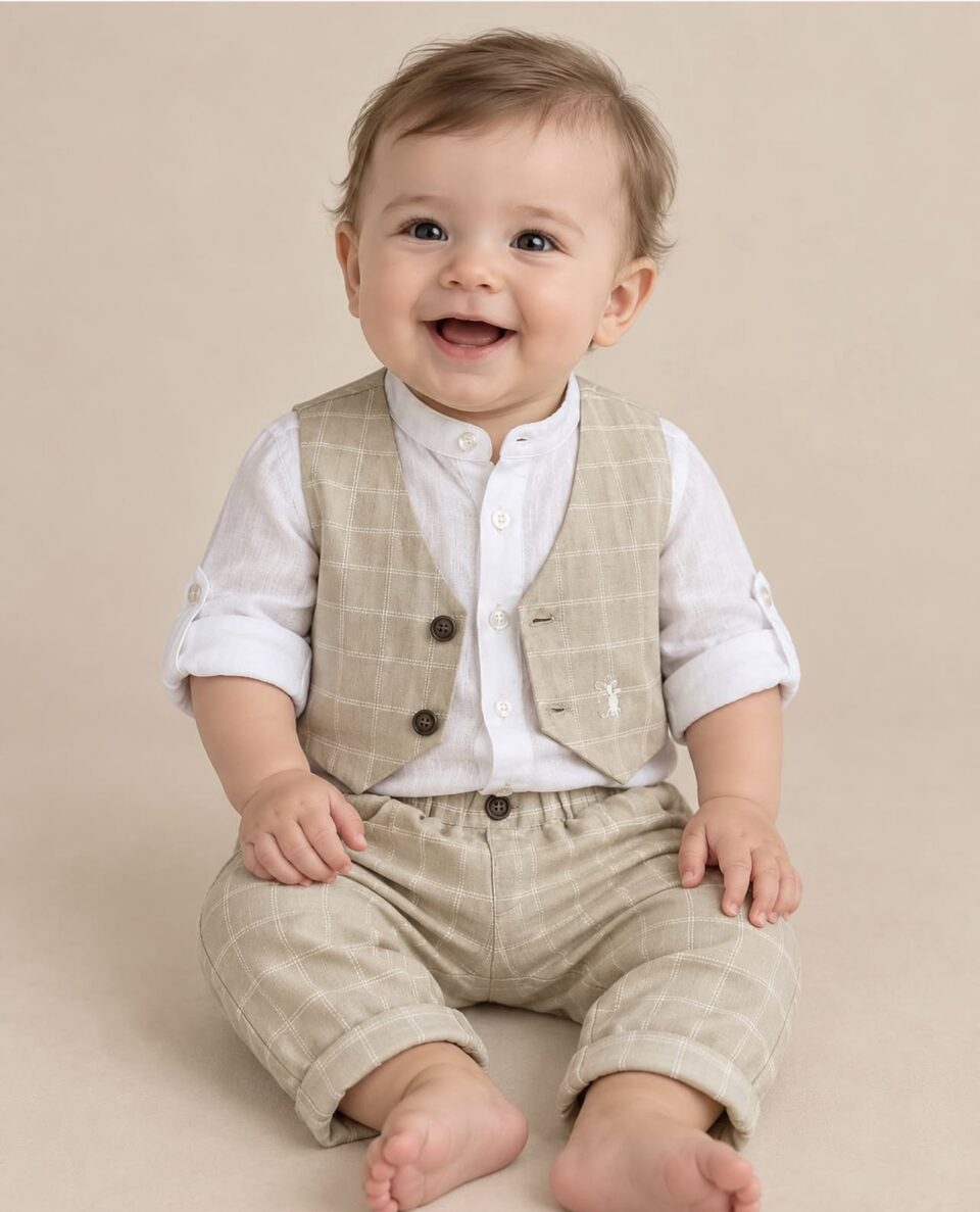 Completo 3 Pezzi Beige Con Camicia In Lino e Colletto alla Coreana iDO p/e 2026_