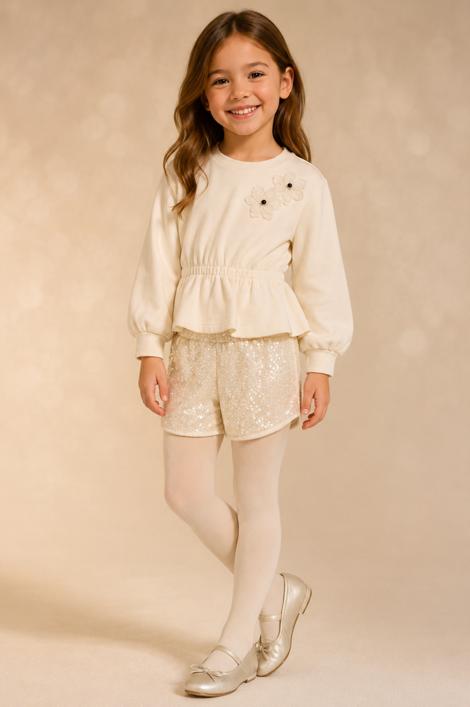 Completo Avorio Con Felpina E Short Con Paillettes Mayoral a/i 2026.