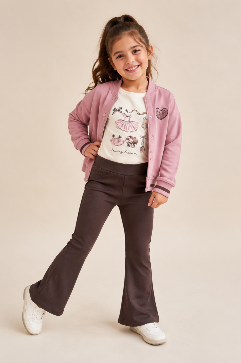 Completo Con Felpa Con Bottoni  T-Shirt m/c e Pantalone a Zampetta Cioccolato