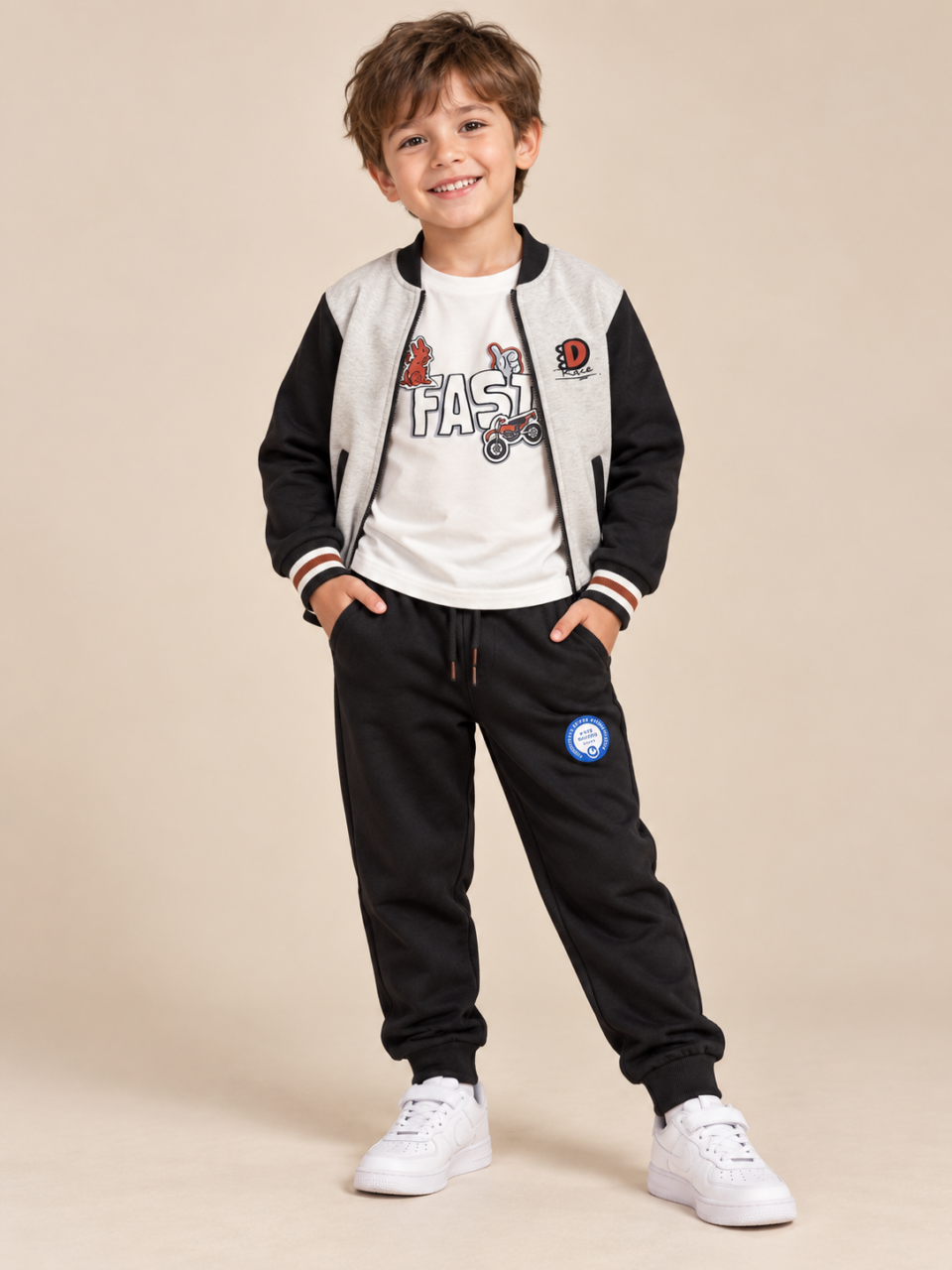 Completo In Felpina Leggero Grigio Con T-Shirt m/l Avorio iDO a/i 2026.